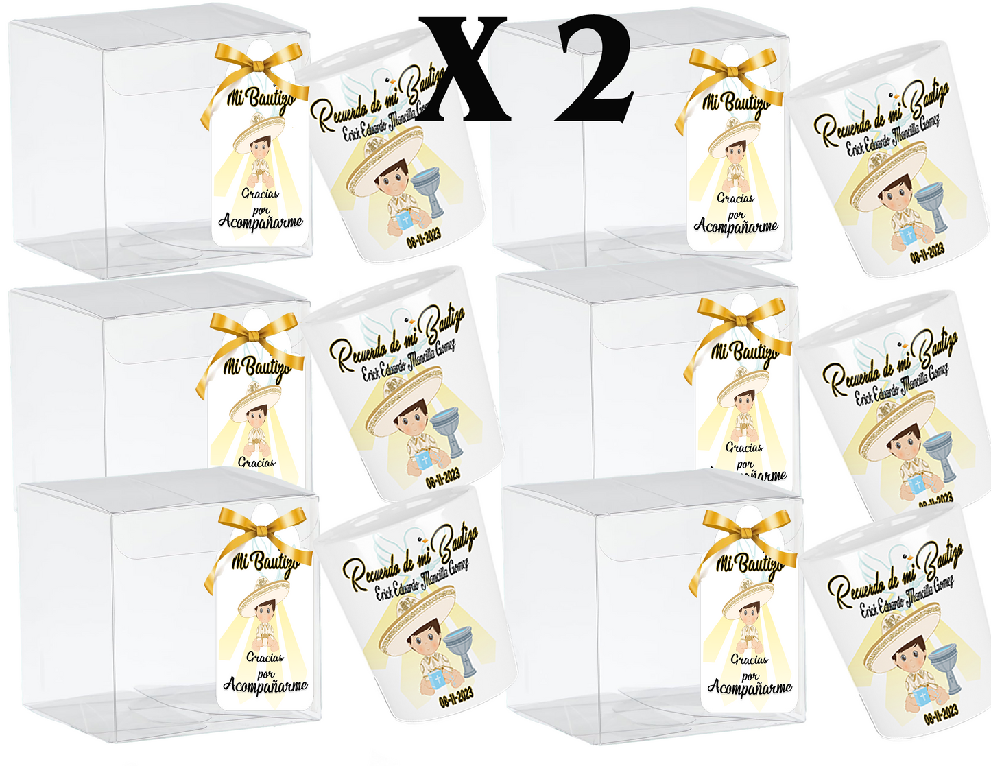 Recuerdo de Bautizo para NiñoSet de 12 vasos Tequileros Personalizados Charito boy