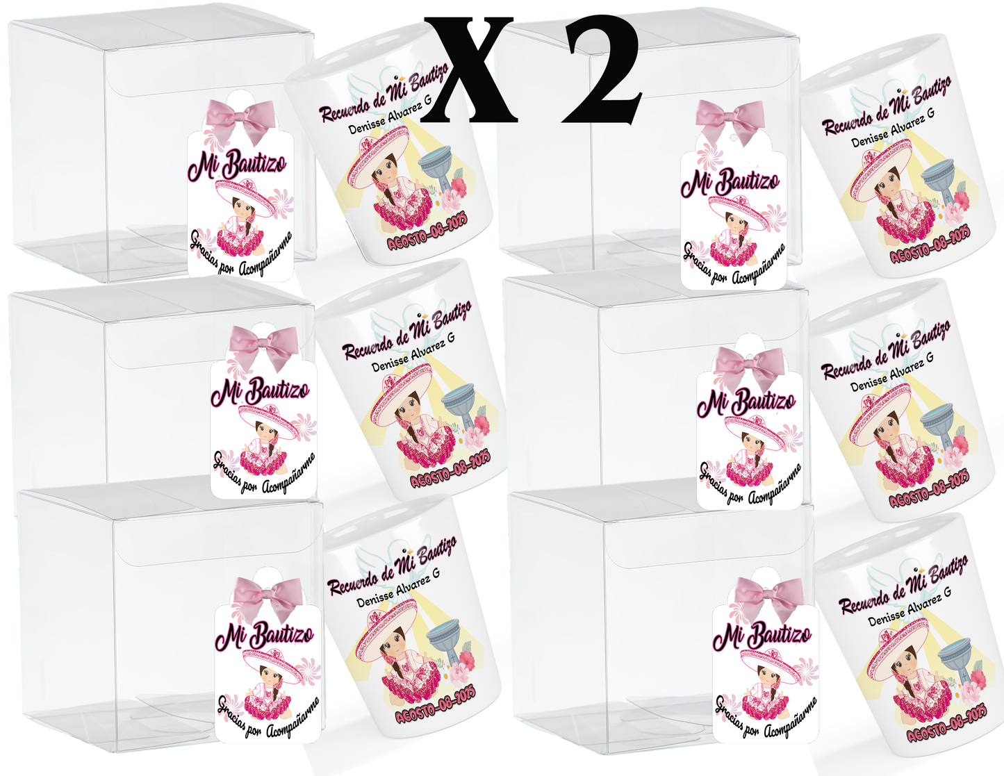 Recuerdo de Bautizo para Niña Set de 12 vasos Tequileros Personalizados