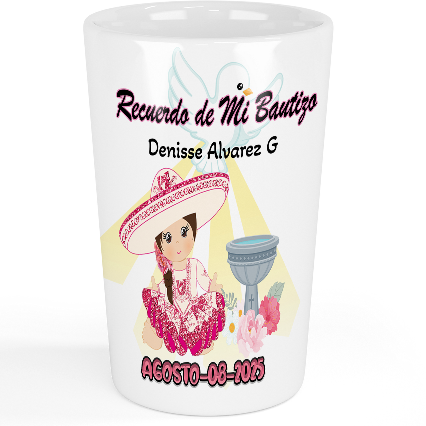 Recuerdo de Bautizo para Niña Set de 12 vasos Tequileros Personalizados