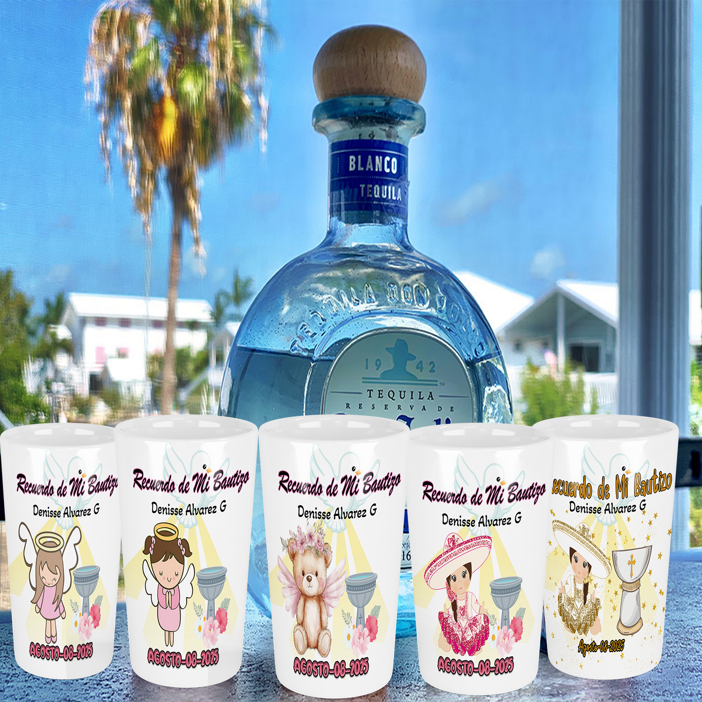 Recuerdo de Bautizo para Niña Set de 12 vasos Tequileros Personalizados Angel 2