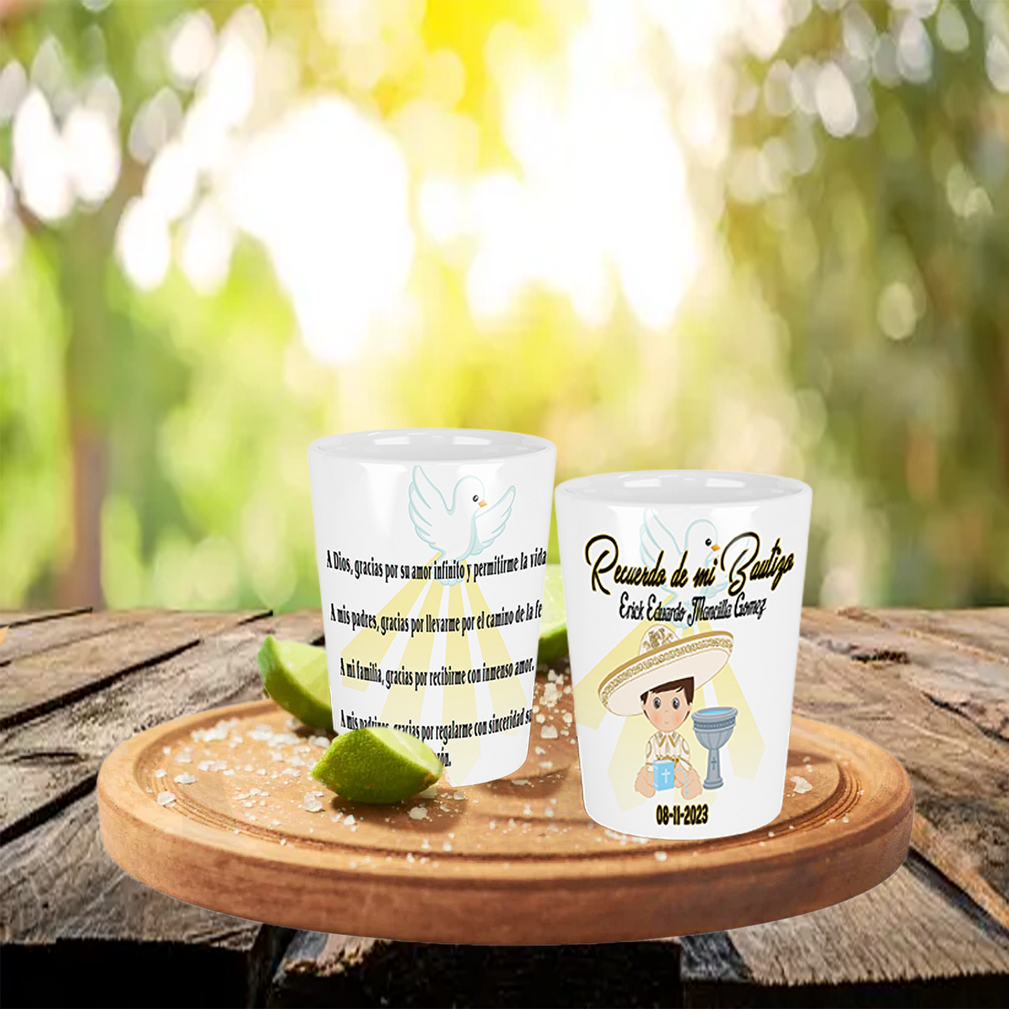Recuerdo de Bautizo para NiñoSet de 12 vasos Tequileros Personalizados Charito boy