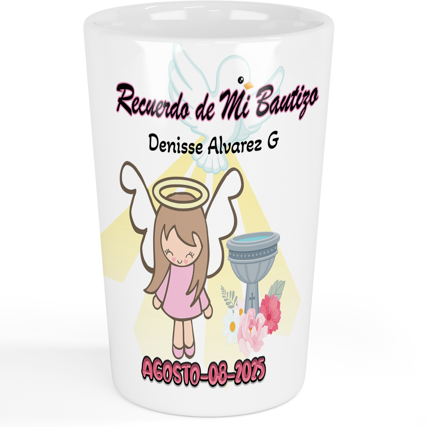 Recuerdo de Bautizo para Niña Set de 12 vasos Tequileros Personalizados Angelita 1