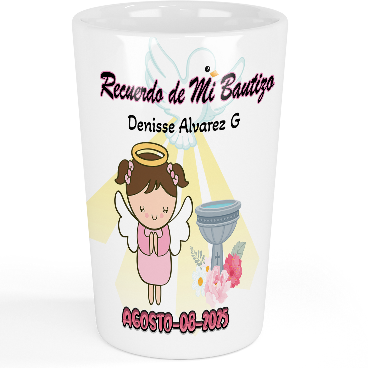 Recuerdo de Bautizo para Niña Set de 12 vasos Tequileros Personalizados Angel 2