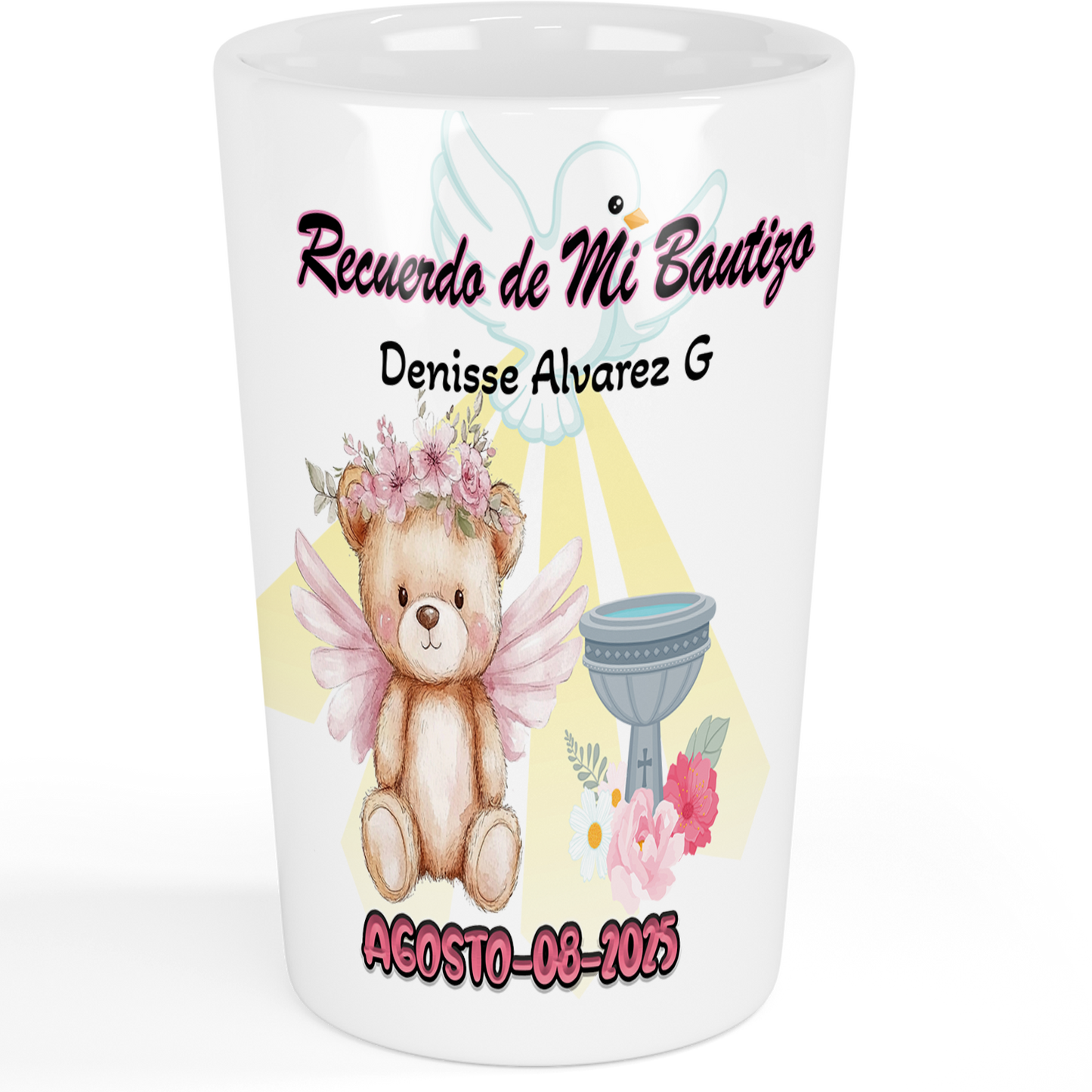Recuerdo de Bautizo para Niña Set de 12 vasos Tequileros Personalizados Tedy Girl