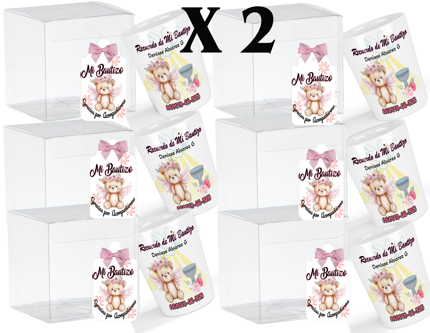 Recuerdo de Bautizo para Niña Set de 12 vasos Tequileros Personalizados Angel 2