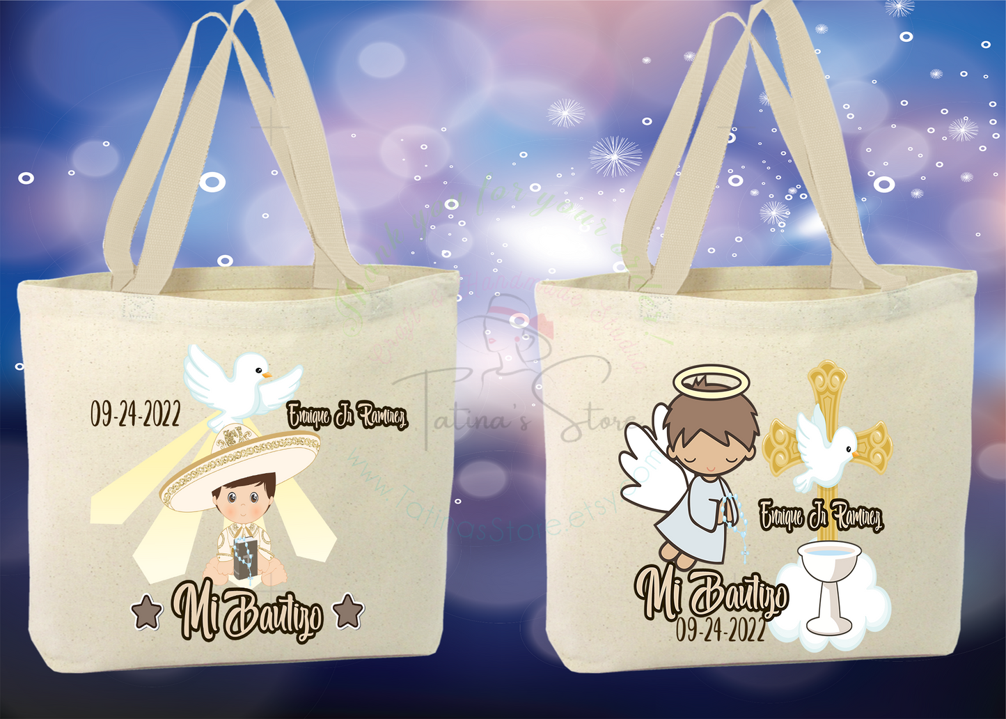 Tote Bag 100% Cotton Personalized Mi bautizo