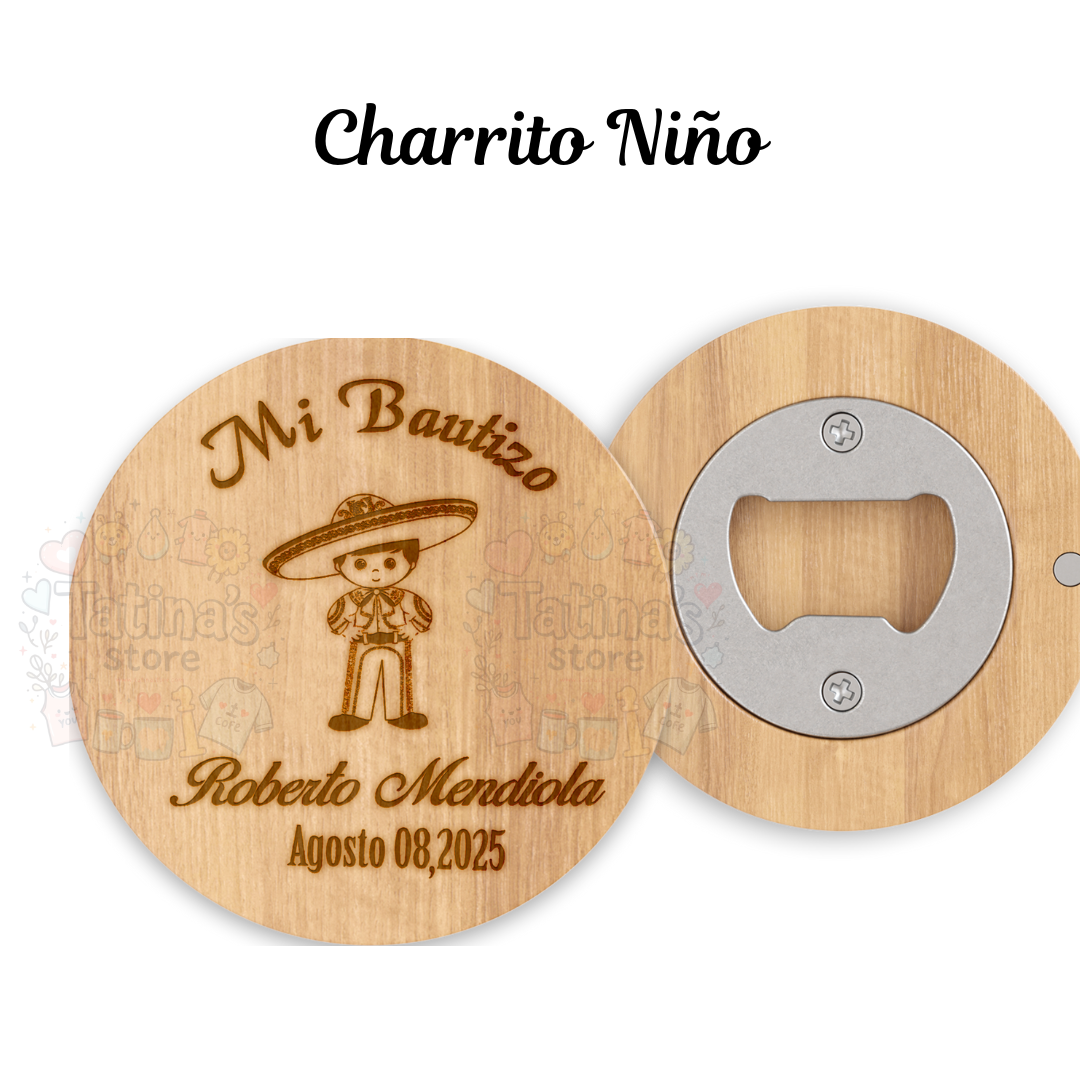 Destapador de Bamboo personalizado en laser para Recuerdo de bautizo, 10 pz con hermosa caja de regalo y lazo de Satin