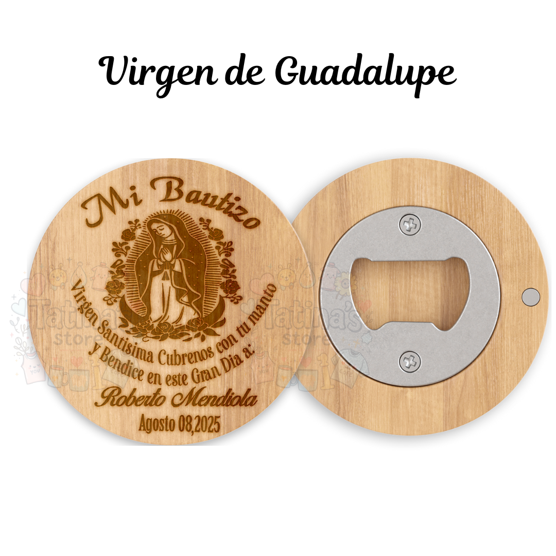 Destapador de Bamboo personalizado en laser para Recuerdo de bautizo, 10 pz con hermosa caja de regalo y lazo de Satin
