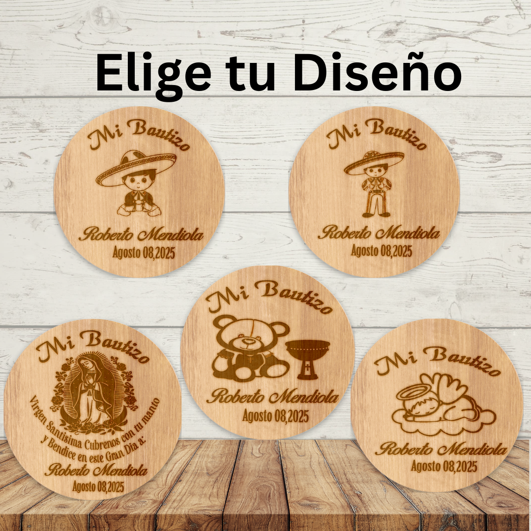 Destapador de Bamboo personalizado en laser para Recuerdo de bautizo, 10 pz con hermosa caja de regalo y lazo de Satin
