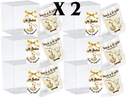 Recuerdo de Bautizo para Niña Set de 12 vasos Tequileros Personalizados Charrita Dorada