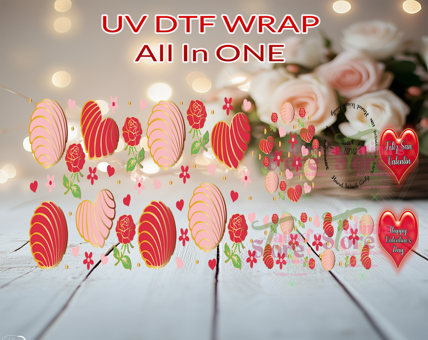 Valentine's uvdtf glass wrap Conchas oro