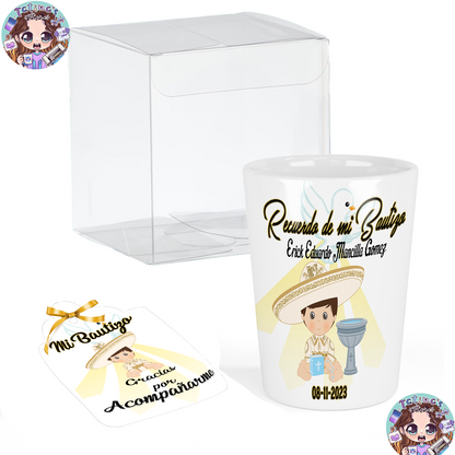 Recuerdo de Bautizo para NiñoSet de 12 vasos Tequileros Personalizados Charito boy