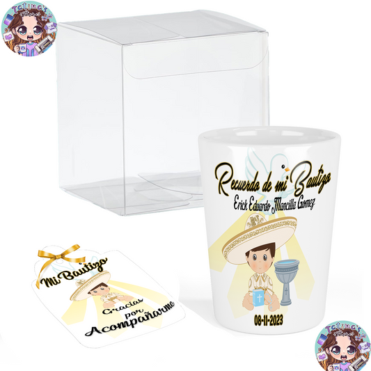 Recuerdo de Bautizo para NiñoSet de 12 vasos Tequileros Personalizados Charito boy