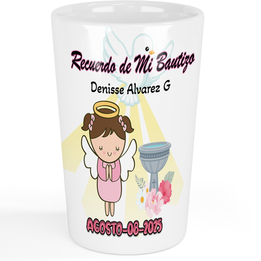 Recuerdo de Bautizo para Niña Set de 12 vasos Tequileros Personalizados  Angel 2
