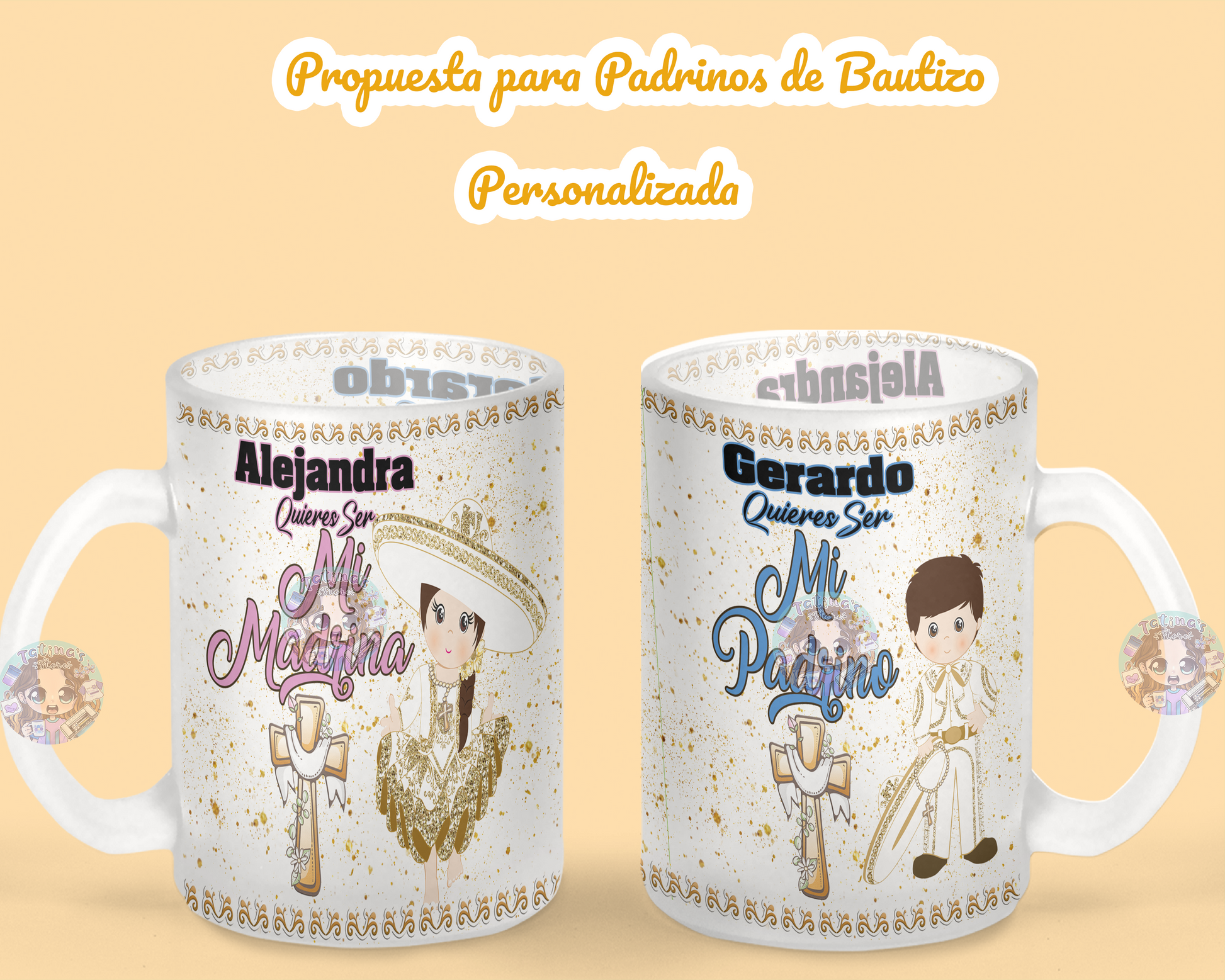 Set of 2 Ceramic Mug / Quieres Ser Mi Madrina / Quieres Ser Mi Padrino /  Custom Coffee Mug / Gift / Godparents -  Israel